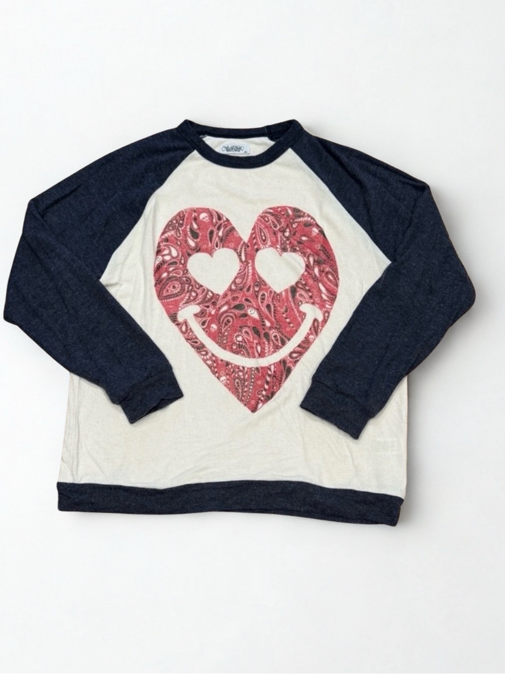 New Lauren Moshi Raglan Bandana And Heart French Terry Sweatshirt, Small